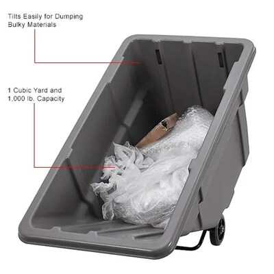Global Industrial Standard Duty Plastic Tilt Truck, 1 Cu. Yd. Capacity, 1000 Lbs. Capacity, Gray (501600)
