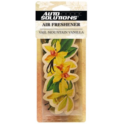 Auto Solutions Vanilla Scented Air Freshener, Yellow, 2 Fresheners/Pack, 12 Packs/Box, 12 Boxes/Cart