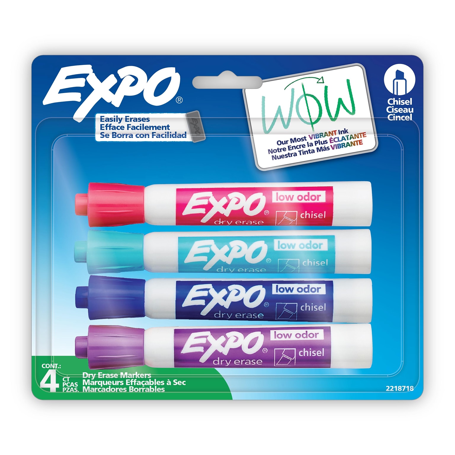 Expo Low Odor Dry-Erase Marker, Assorted Colors, Chisel Tip, 4/Pack (1927523)