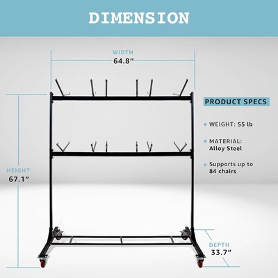 AdirOffice Two Tier Steel Chair Cart, 84 Chair Capacity, Black (690-03)