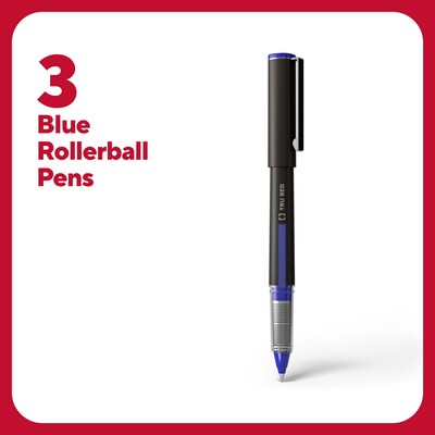 TRU RED™ Rollerball Pens, Fine Point, Blue, 3/Pack (TR57320)