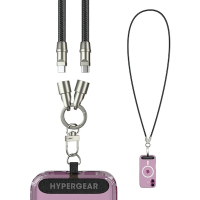 HyperGear TECHcessories 2-in-1 Universal Crossbody Phone Strap with USB-C Charging Cable, Black (16280)