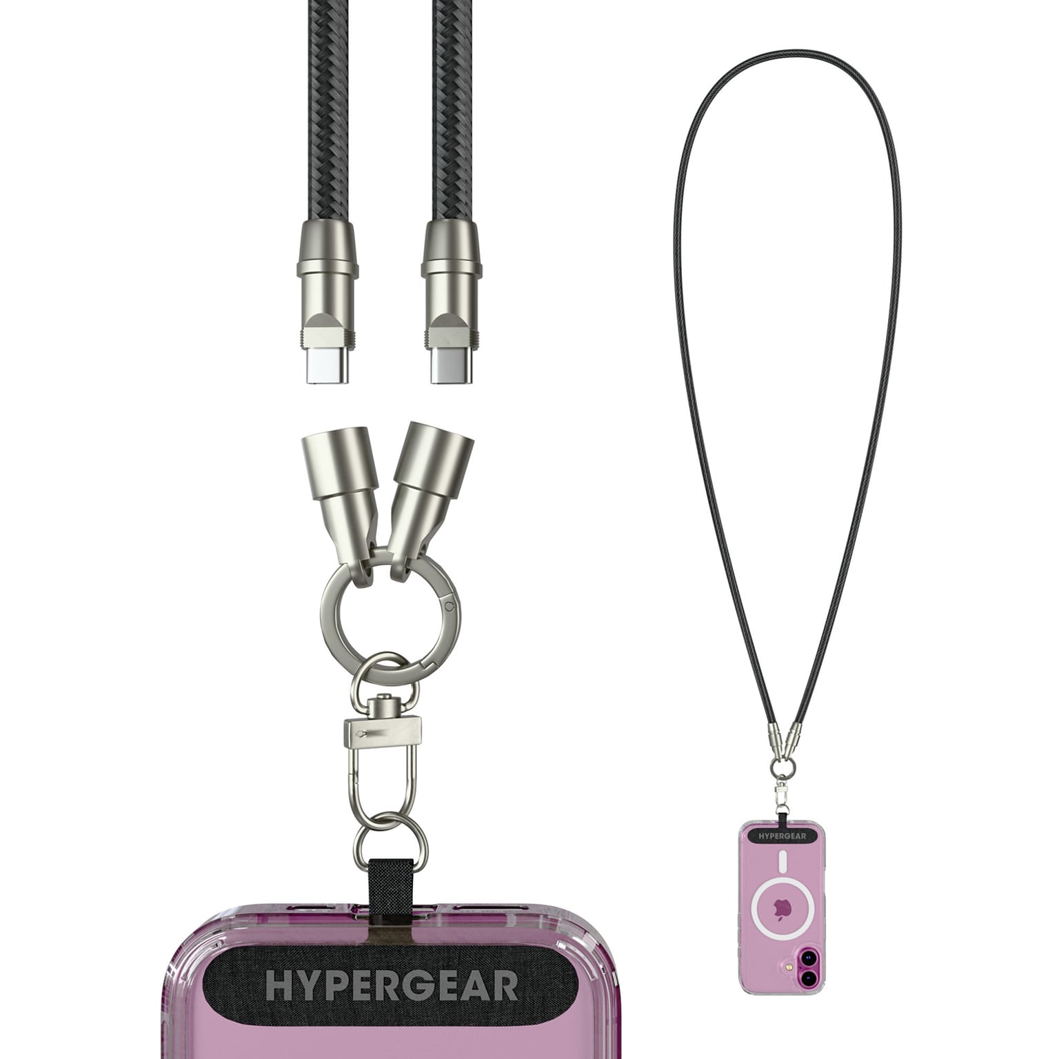HyperGear TECHcessories 2-in-1 Universal Crossbody Phone Strap with USB-C Charging Cable, Black (16280)