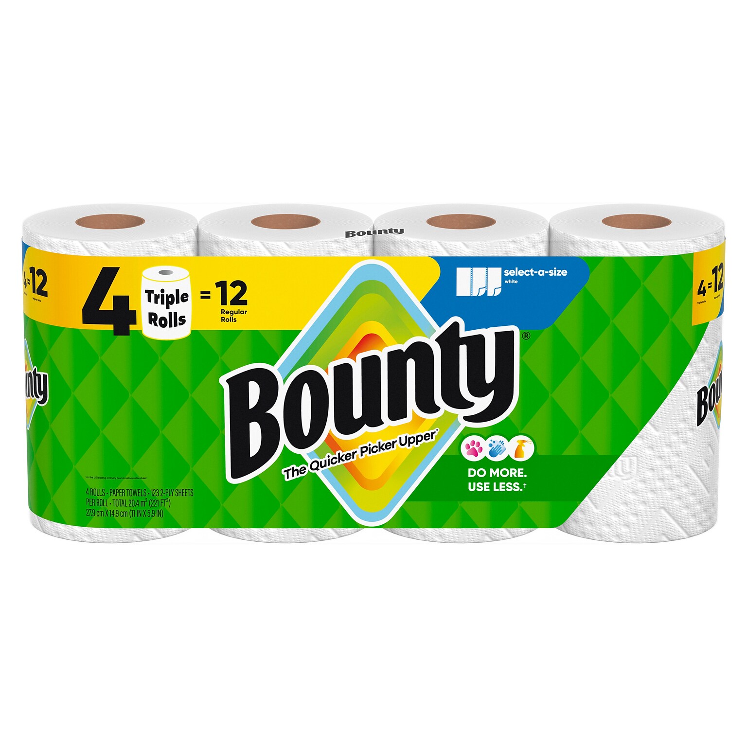 Bounty Select-A-Size Triple Roll Paper Towels, 2-Ply, 123 Sheets/Roll, 4 Rolls/Pack (06134)