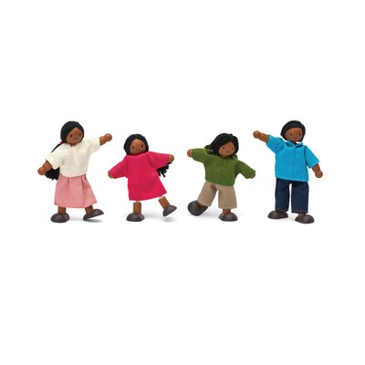 PlanToys Wooden Doll Family, Medium Skin Tone, 4/Set (PTS1345)
