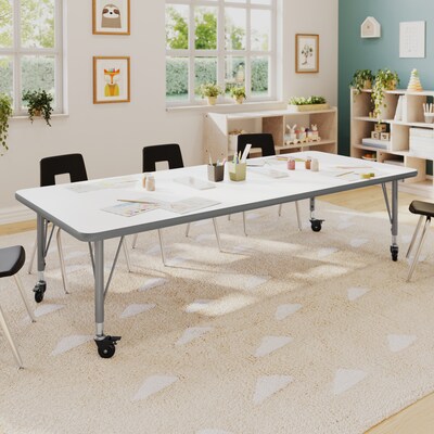 Flash Furniture Wren Rectangular Activity Table, 72 x 30, Height Adjustable, White Top/Silver Frame (XUA3072RECWHTPC)