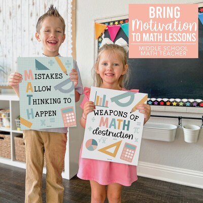 Hadley Designs 11" x 14" Boho Math Bulletin Board Classroom Decor Posters, 6/Set (HDDX004BEB10P)