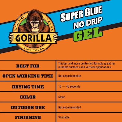 Gorilla No Drip Gel Super Glue, 0.53 oz., Clear (109804)