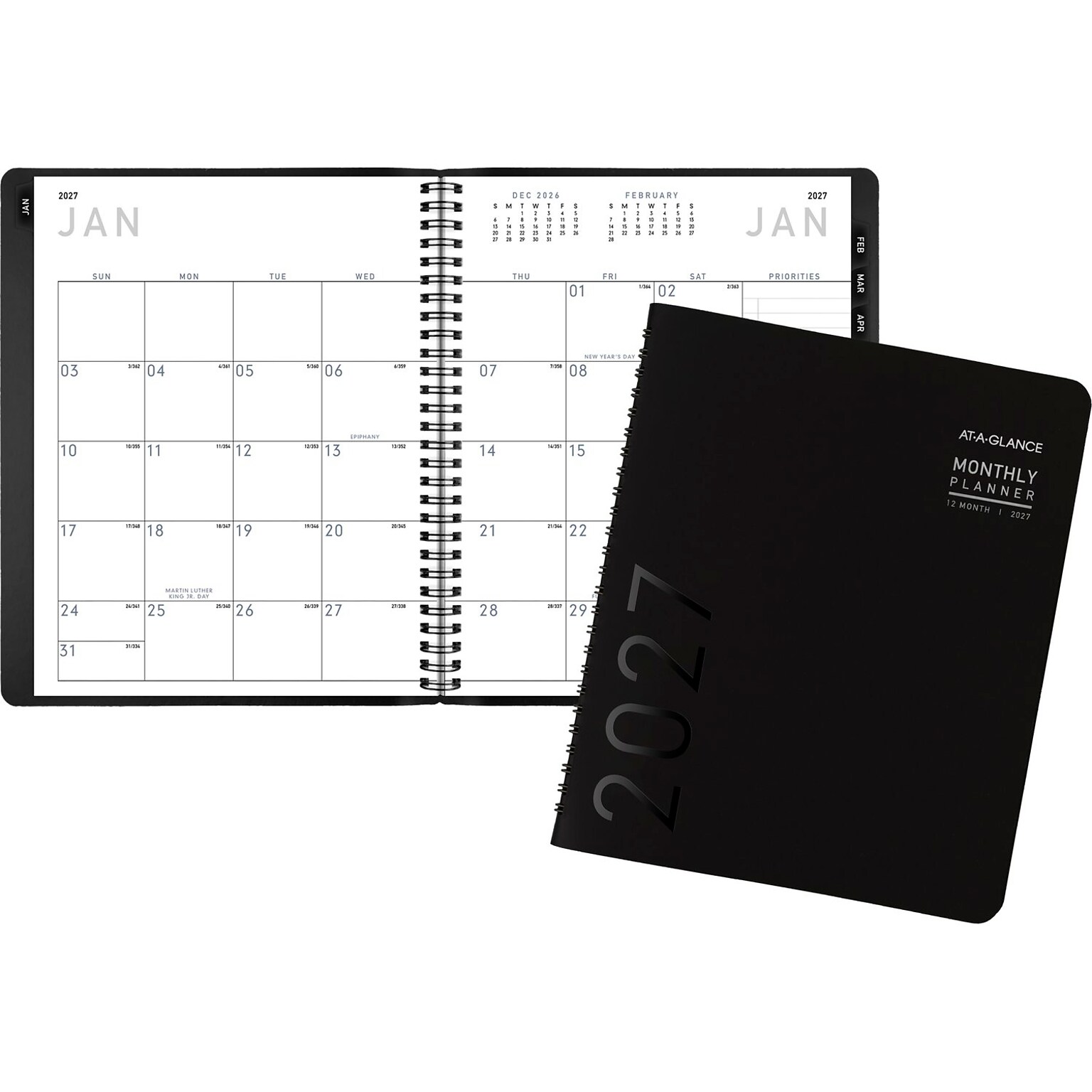 2027 AT-A-GLANCE Contemporary 7 x 8.75 Monthly Planner, Faux Leather Cover, Black (70-120X-05-27)