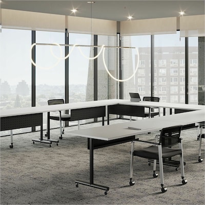 Lorell 60"W x 23.6"D Foldable Flip Top Training Table, Melamine, With Wheels, White (LLR60744)