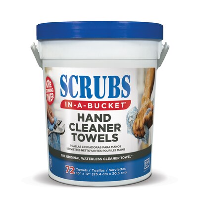 SCRUBS in-a-Bucket Heavy Duty Hand Tool Multi-Surface Cleaner Wipes, XL,  10" x 12" 72/Pack (ITW42272)