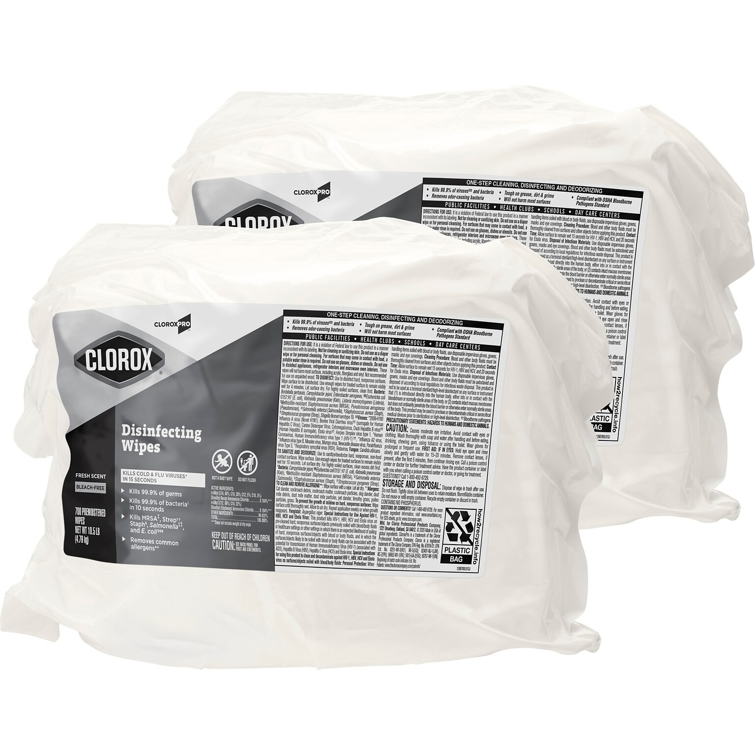 Clorox Commercial Solutions Disinfecting Wipes, Fresh Scent, 700 Wipes, 2 Refills/CT (31428)