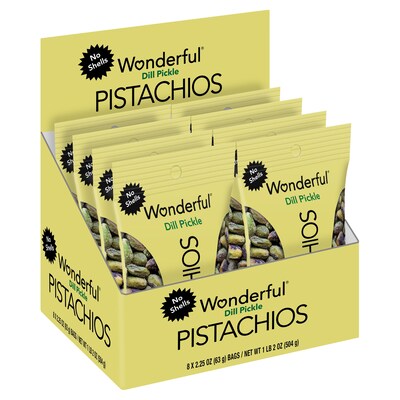 Wonderful Pistachios Salted Dill Pickle Pistachios, 2.25 oz., 8 Bags/Box (DP0146A25M)