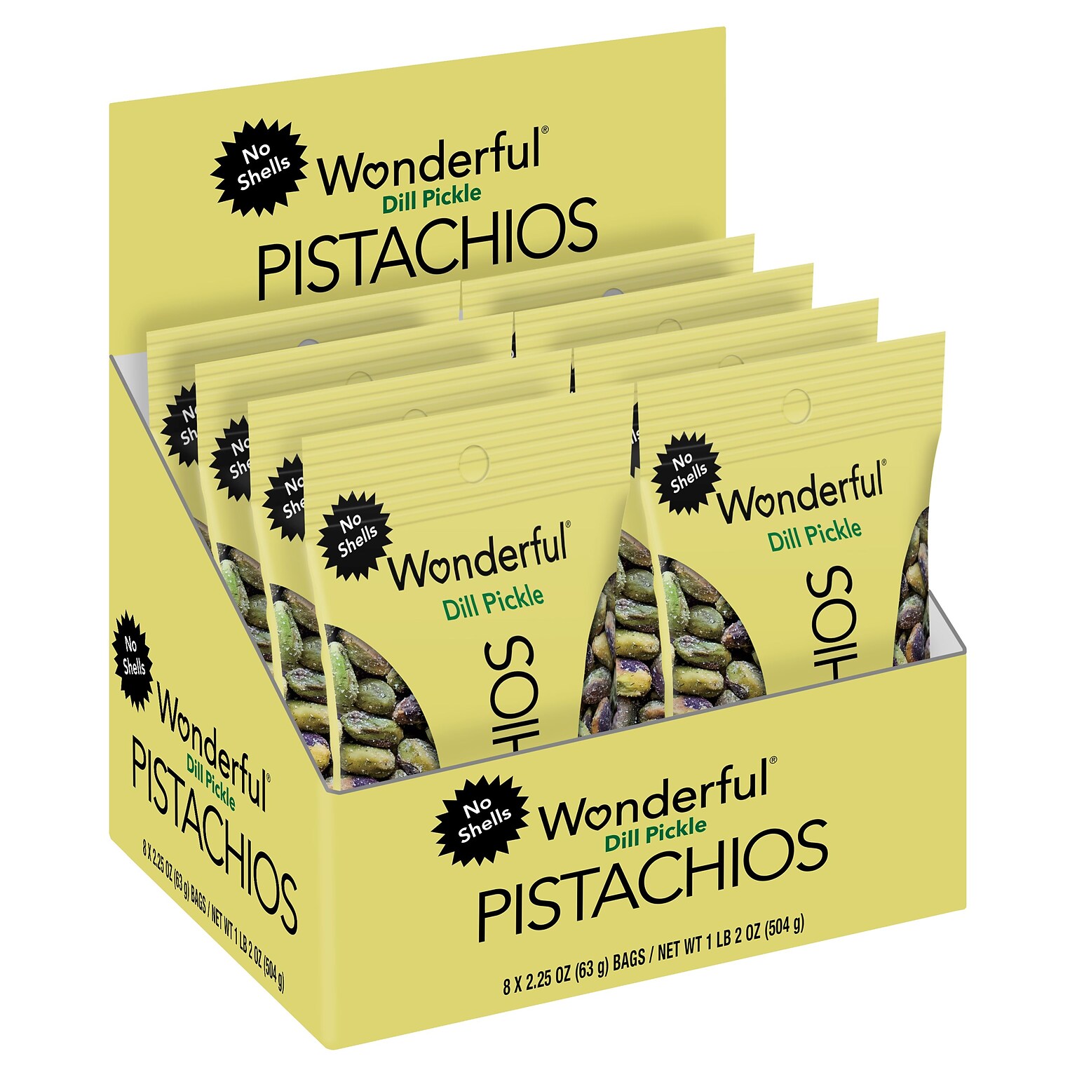 Wonderful Pistachios Salted Dill Pickle Pistachios, 2.25 oz., 8 Bags/Box (DP0146A25M)