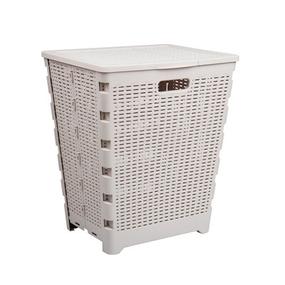 Mind Reader Foldable Plastic Laundry Hamper with Lid, Ivory (FOLHAMP61-IVO)