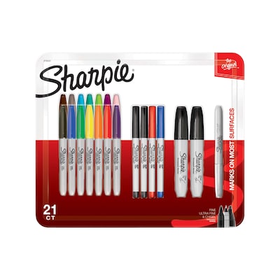 Sharpie Permanent Markers, Assorted Tips, Assorted Colors, 21/Pack (2199291)