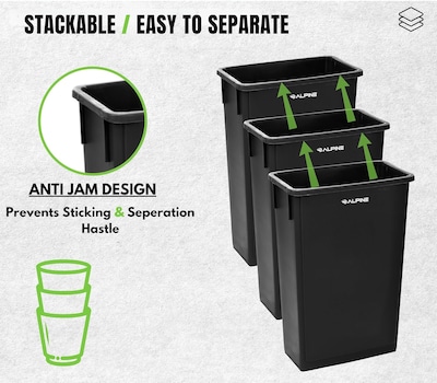 Alpine Industries Plastic Trash Can, 23 Gallon, Black, 2/Pack (ALP477-BLK-2PK)