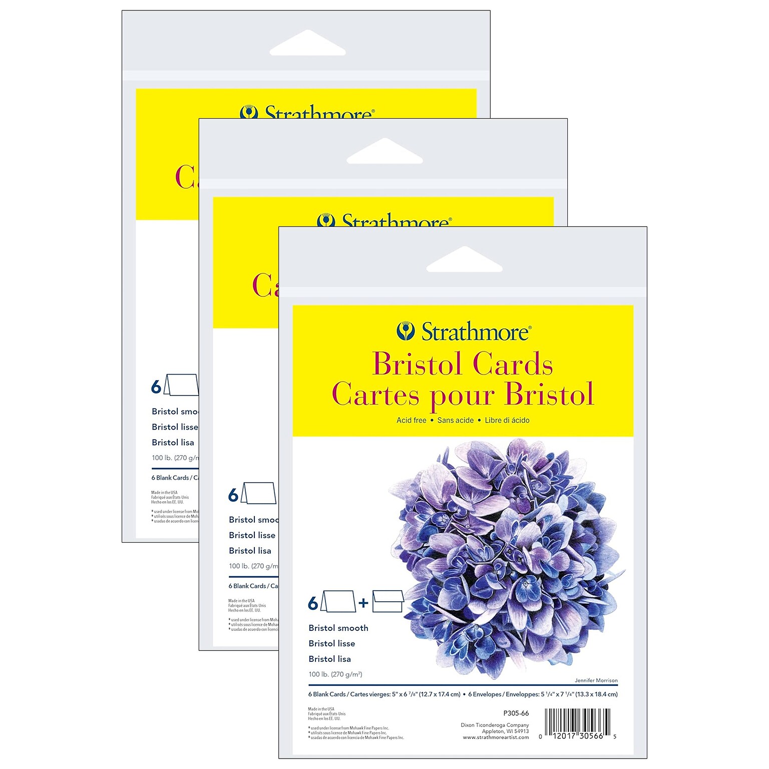 Strathmore 300 Series Bristol Cards & Envelopes, 6.875 x 5, White, 6/Pack, 3 Packs/Bundle (STTP30566-3)