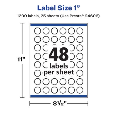 Avery Laser/Inkjet Burst Multipurpose Labels, 1" Dia., White, 1200 Labels/Pack (94606)