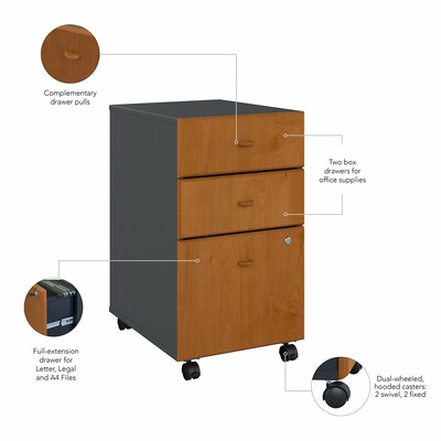 Bush Business Furniture Cubix 3-Drawer Mobile Vertical File Cabinet, Letter/Legal Size, Natural Cherry/Slate (WC57453PSU)