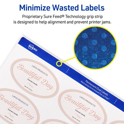 Avery Print-to-the-Edge Laser/Inkjet Oval Labels, 2" x 3-1/3", White, 200 Labels/Pack (22570)