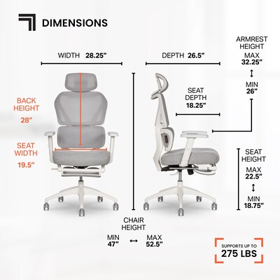 Sharper Image S-850 Heated Ergonomic Mesh Swivel Executive Massage Chair with Footrest, Light Gray/White (60106-LGRYWHT)