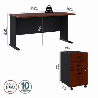 Bush Business Furniture Cubix 60W Desk with Mobile File Cabinet, Hansen Cherry (SRA003HCSU)