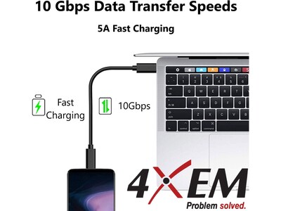 4XEM 65W USB-C to USB-C GaN Charging Kit for USB-C Devices, Black (4X65WCHRGKIT10B)