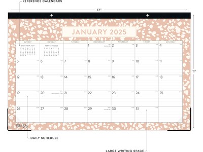 2025 Blue Sky Natalya 17 x 11 Monthly Desk Pad Calendar, Pink/White (148771-25)