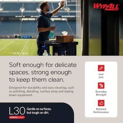 WypAll GeneralClean L30 Cellulose Cleaning Wipers, 16.4" x 9.8", White, 120 Wipers/Box, 6/Carton (05816)