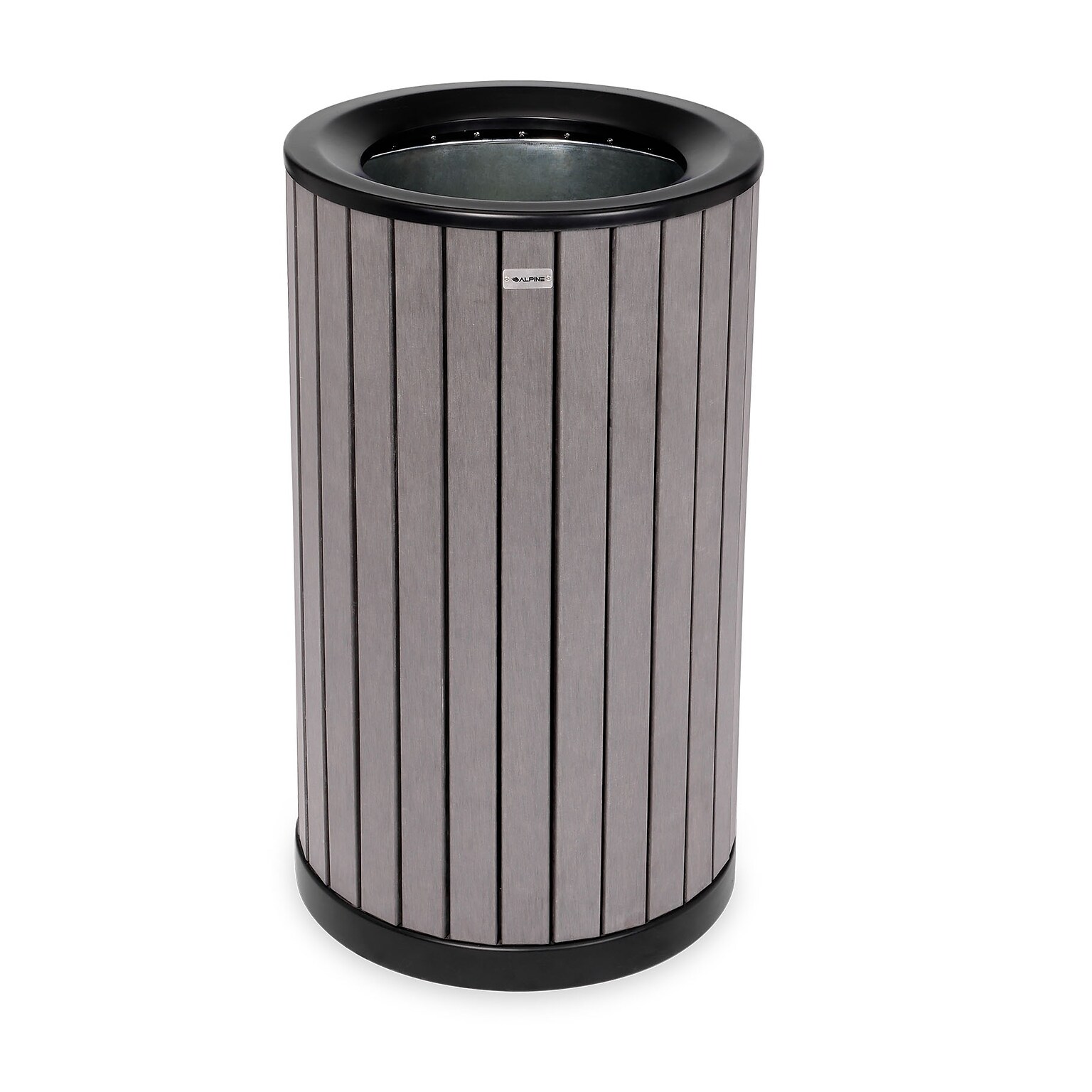 Alpine Industries Steel Outdoor Trash Can with Open Lid, 32 Gallon, Gray (ALP4400-01-GRY)