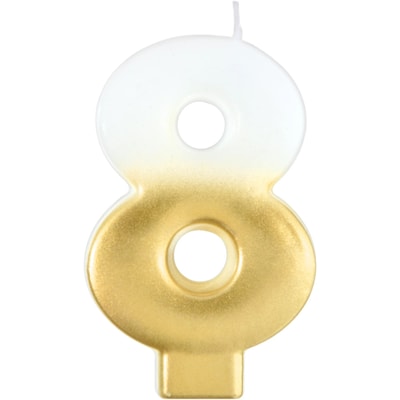Party City Number 8 Birthday Candle, White/Gold (AM171072)