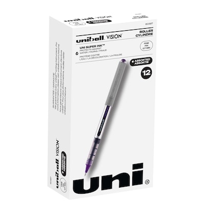 uni-ball Vision Designer Rollerball Pens, 0.7mm, Fine Point, Assorted Ink, 12/Pack (60387)