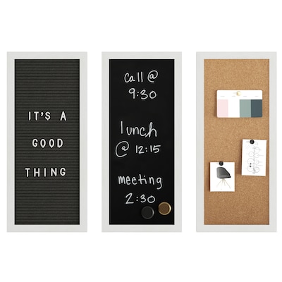 Martha Stewart Everette Cork Board, Chalk Board, Letter Board Set, White Woodgrain Frame, 18" x 24" (BRDK202210111WT)