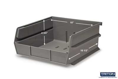 Triton Products LocBin Large Stackable Plastic Storage Bin, 5" x 11"x 10.875", 10.36 Qt., Gray, 6/Pack (3-235GR)