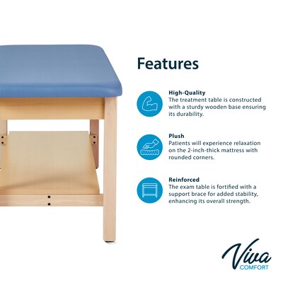 Aristo Wood H-Brace Physician Exam Table with Shelf, 2 Drawer Cabinet, Paper Cutter, Holder, 500lbs. Capacity, Blue