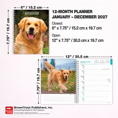 2027 BrownTrout Golden Retrievers 6.5" x 7.8" Calendar Year Weekly Standard Planner, Multicolor (9798330709502)