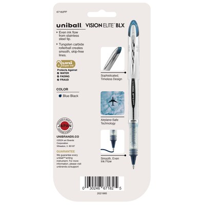 uni-ball Vision Elite Rollerball Pens, Bold Point, Blue/Black Ink, 4/Pack (67182)
