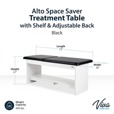 Viva Comfort Alto Electric Height Adjustable Exam Table with Shelves, Step Stool, 400lb Capacity, Black (996-14-BLK-SS-OS-MK)