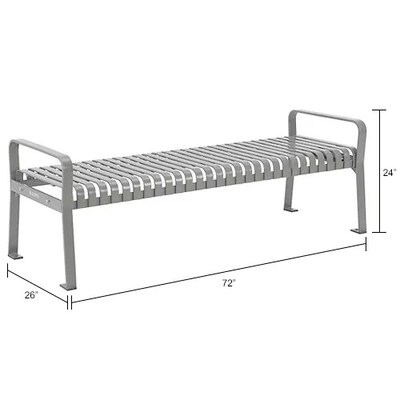 Global Industrial 6' Outdoor Bench, Backless, Vertical Steel Slat, Gray (262113GYKD)