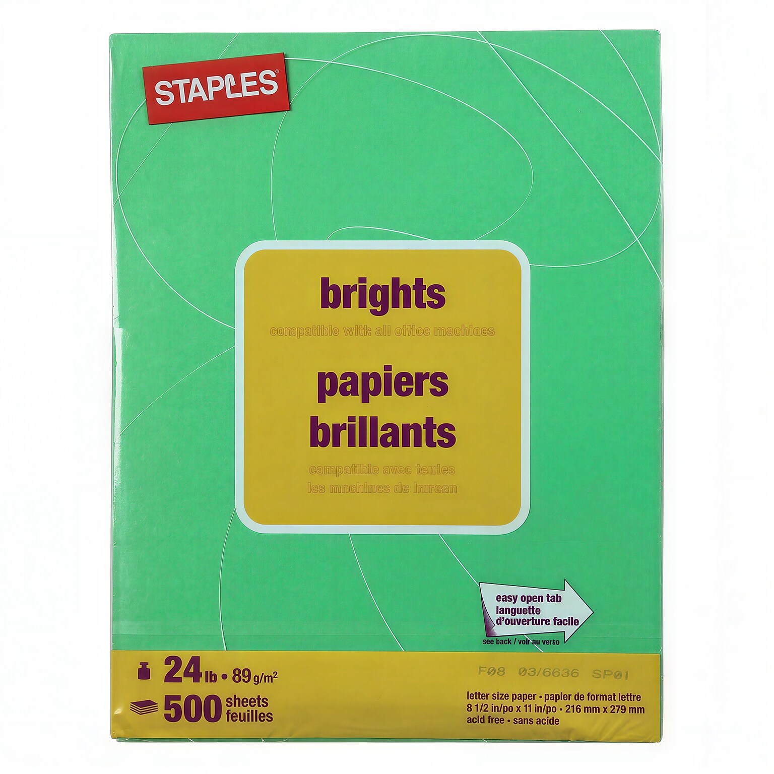 Staples Brights Multipurpose Paper, 24 lbs., 8.5 x 11, Dark Green, 500/Ream (20103)