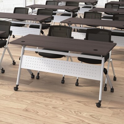 Bush Business Furniture Envision 72"W Foldable Training Room Table with 2 Chairs, Storm Gray (NVS004SG)