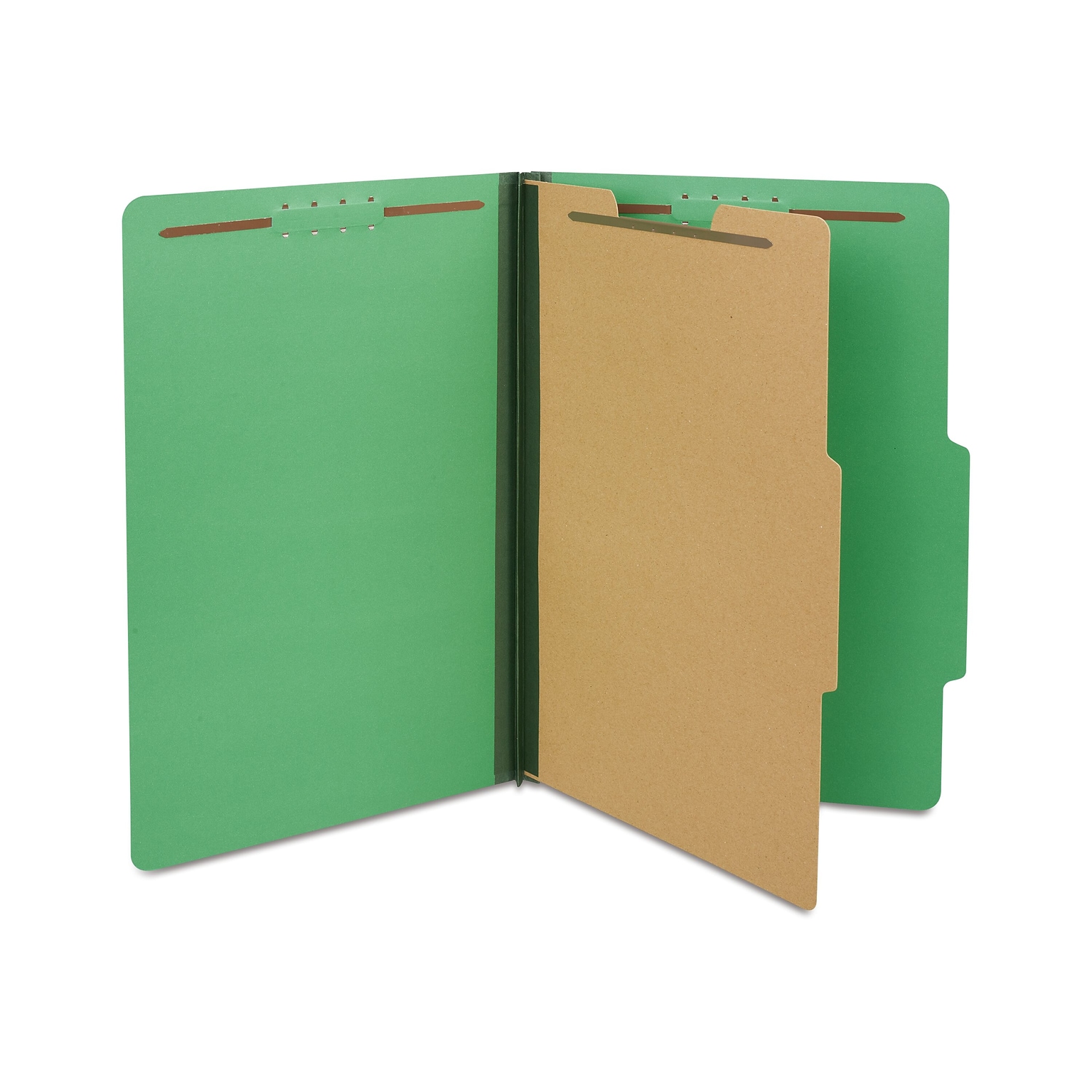 Quill Brand® 2/5-Cut Tab Pressboard Classification File Folders, 1-Partition, 4-Fasteners, Legal, Green, 15/Box (747034)