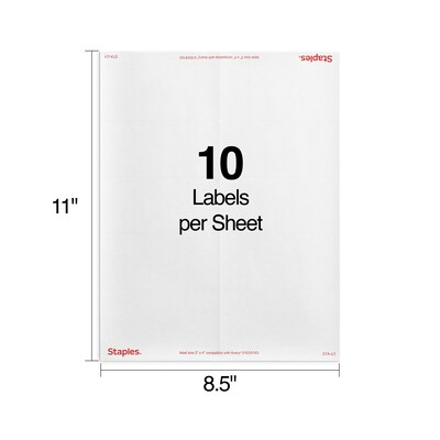 Staples® Laser/Inkjet Shipping Labels, 2 x 4, White, 10 Labels/Sheet, 250 Sheets/Pack, 2500 Labels