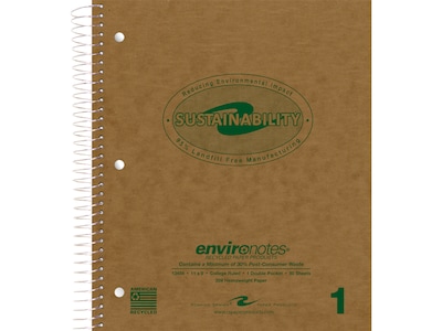 Roaring Spring Paper Products Environotes 1-Subject Notebooks, 9" x 11", College Ruled, 80 Sheets, Brown, /Carton (13454CS)