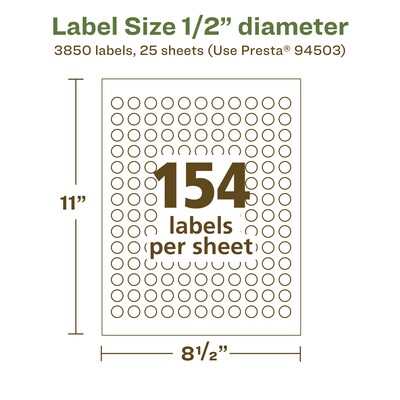 Avery EcoFriendly Laser/Inkjet Multipurpose Labels, 1/2" diameter, White, 3850/Pack (94503)