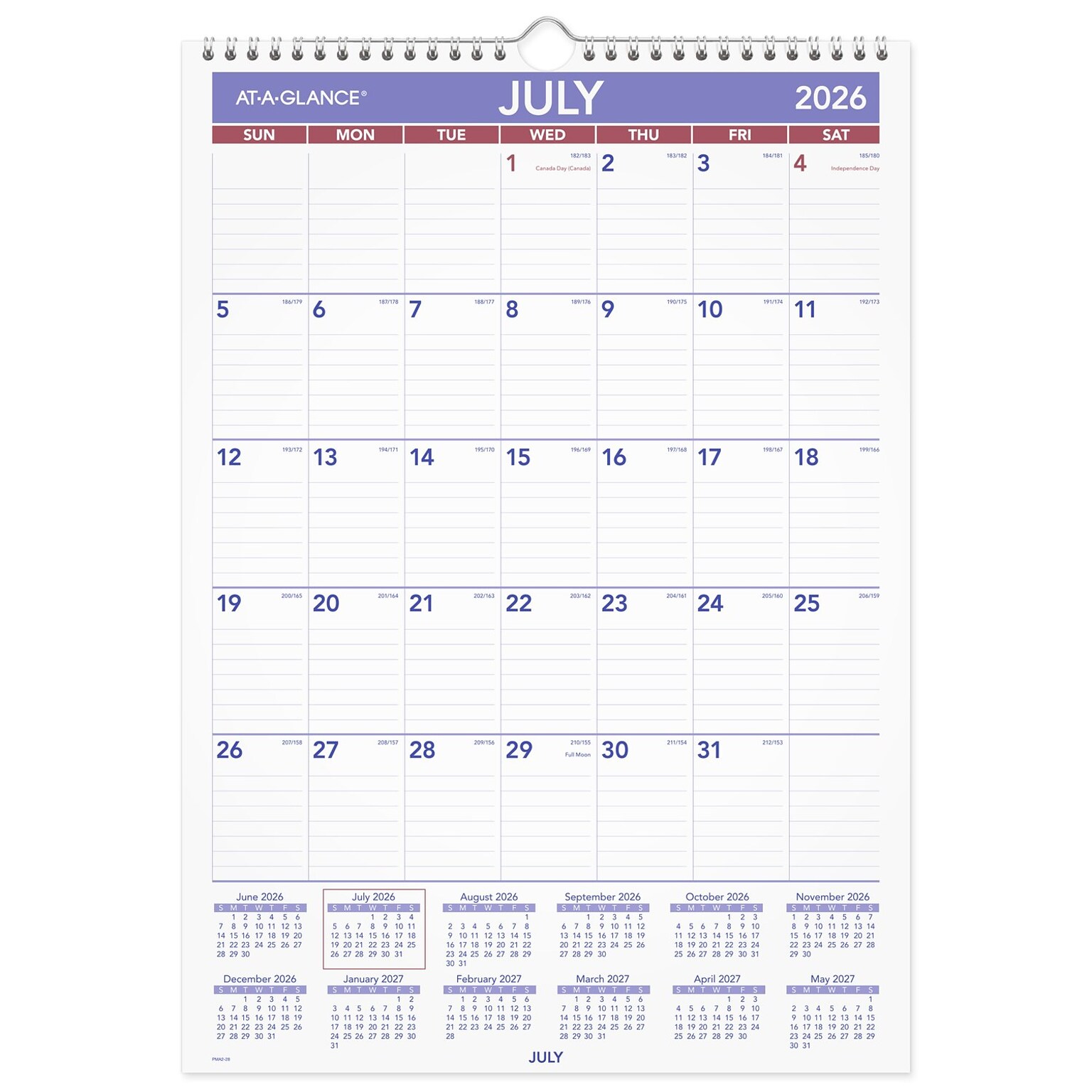 2026-2027 AT-A-GLANCE 12 x 17 Academic Monthly Wall Calendar, Purple/Red (PMA2-28-27)