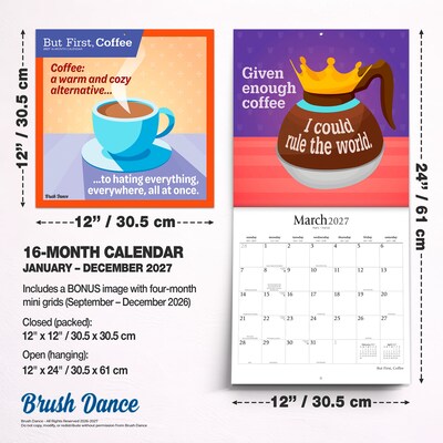 2027 BrownTrout But First Coffee 12" x 12" Monthly Wall Calendar (9798330713950)