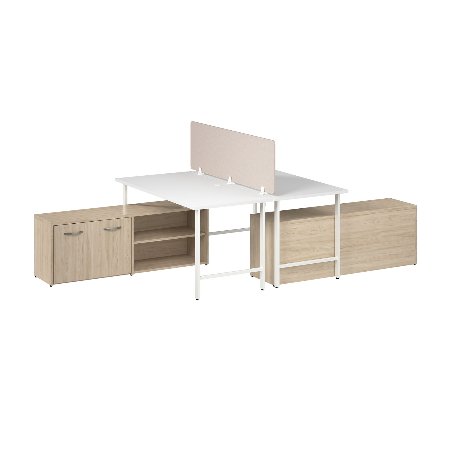 Bush Business Furniture Hustle 30H x 60W 2 Person Back to Back Cubicle Workstation, White/Natural Elm (HUS015WHNE)