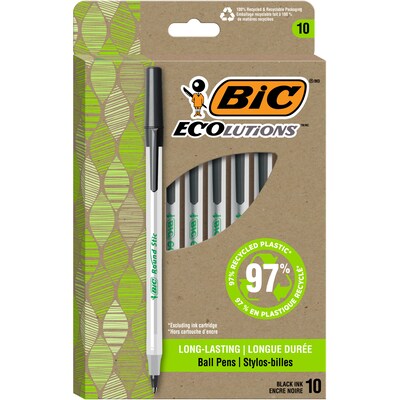 BIC Ecolutions Round Stic Ballpoint Pens, Medium Point, Black Ink, 10/Pack (GSME509-BLU)